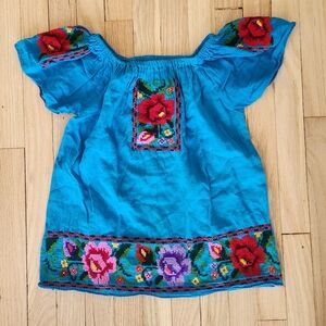 Embroidered Mexican Turquoise Floral Top